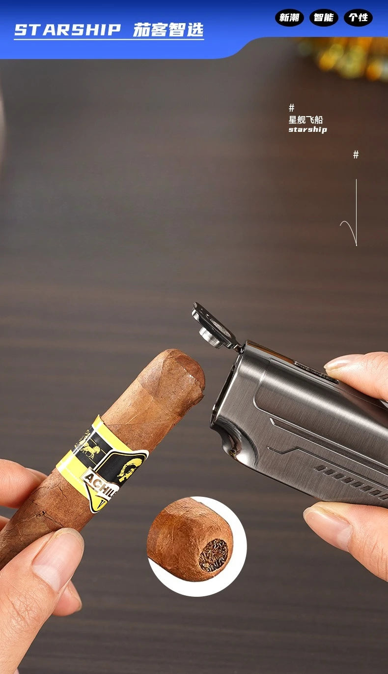 Smart 3 Flame Gas Cigar Lighter, Digital Display, with Cigar Drill, LED Light, Portable Multi-functional Ignition Lighter