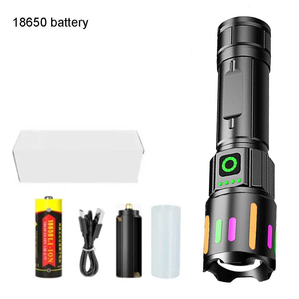 2025 Most Powerful LED Flashlight Rechargeable LED Flashlights High Power Zoom Torch Light Long Range Tactical Lantern Camping