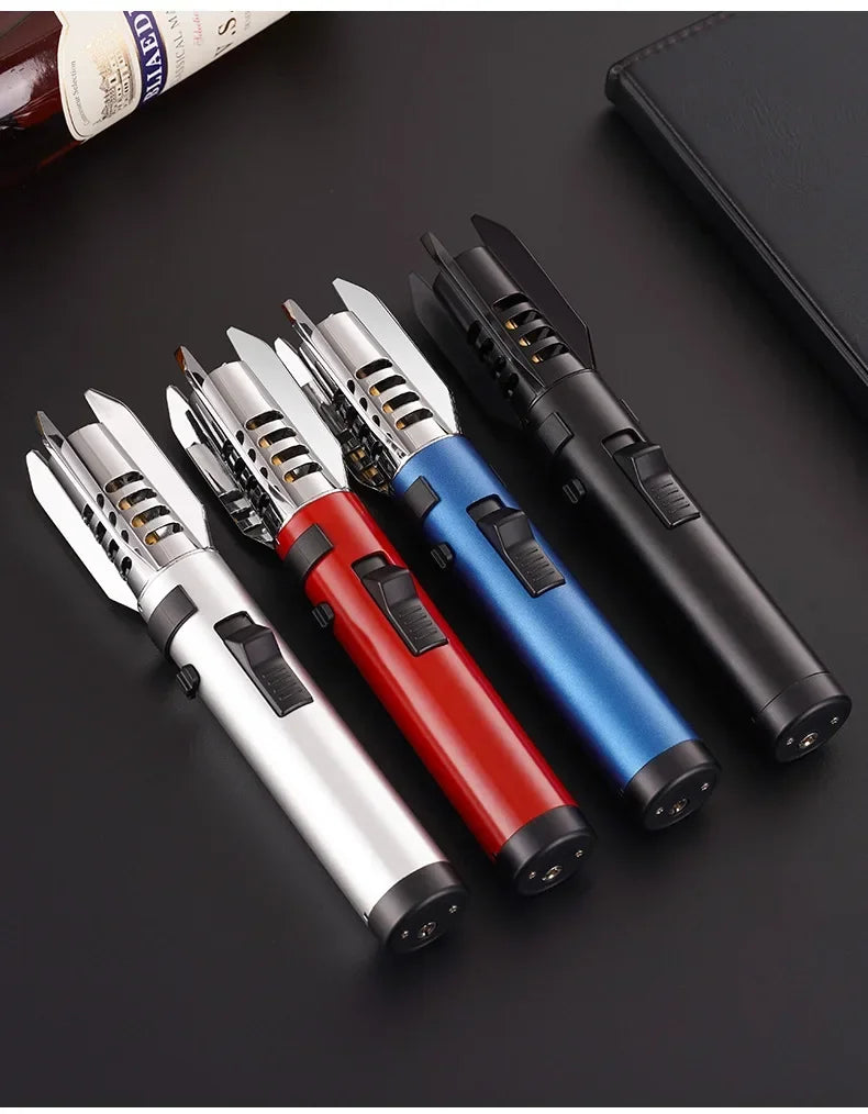 HOT High Temperature Welding Gun Lighter Windproof Red Flame Cigar Lighter Butane Inflatable Lighter Outdoor BBQ Men's Tools