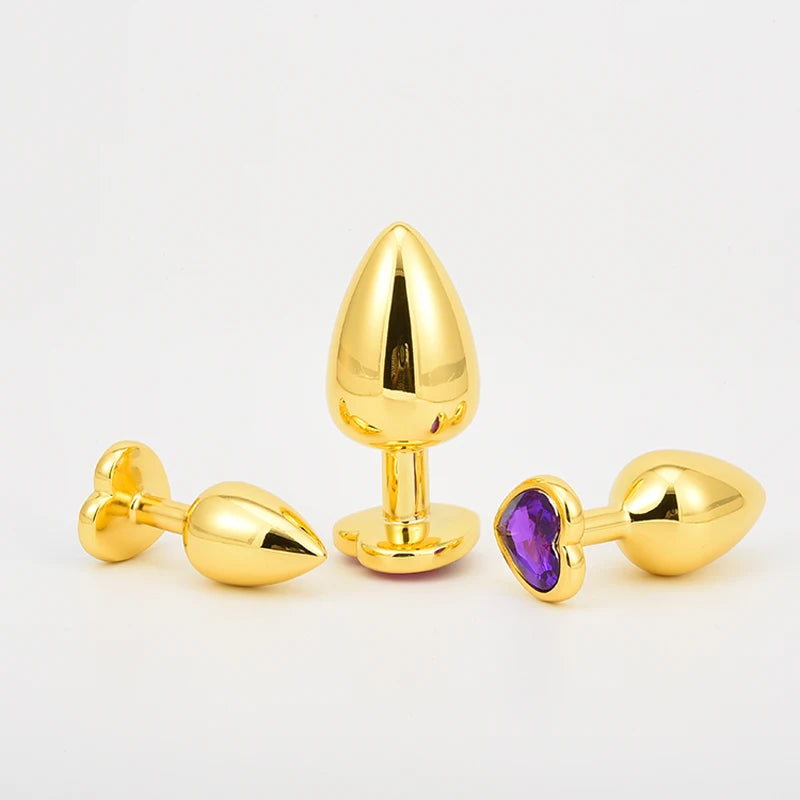 Golden Stainless Steel Anal Plug Crystal Anal Toys Female Adult Sex Products Men's Butt Plug Anal Trainer for Couples 3 Sizes