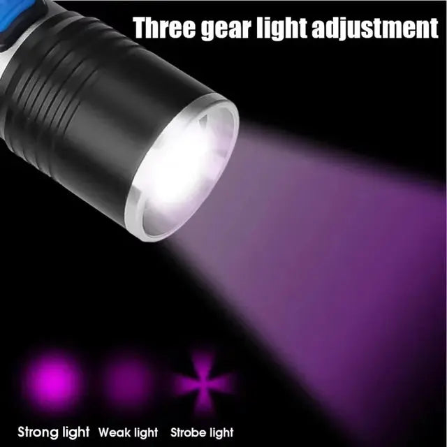 UV Flashlight  High Power Black Mirror Purple Light Detection Torch Powerful 395NM Type-C USB Rechargeable LED Ultraviolet Lamp