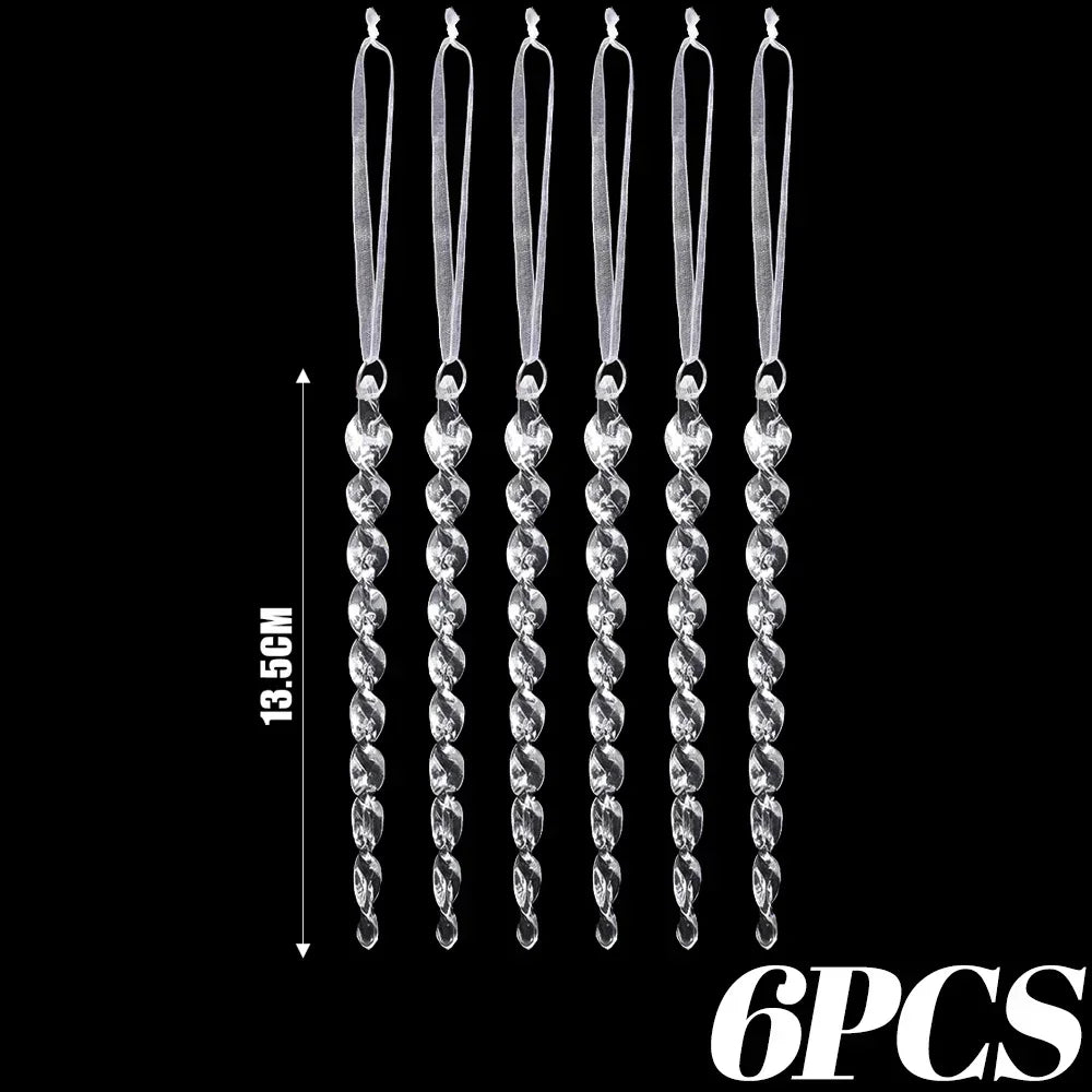 24/2PCS Crystal Clear Christmas Ornaments Acrylic Snowflake Icicles Pendants Winter Party Holiday Xmas Tree Hanging Decorations