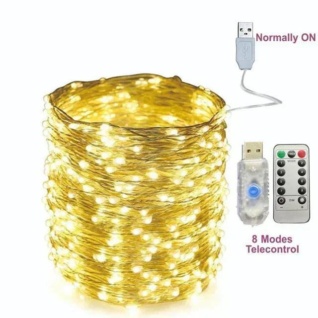 5M/10M/20/30M Telecontrol 8Mode Remote Control Lights USB Led String Light Fairy garlands Wedding Christmas Holiday Decor lamps