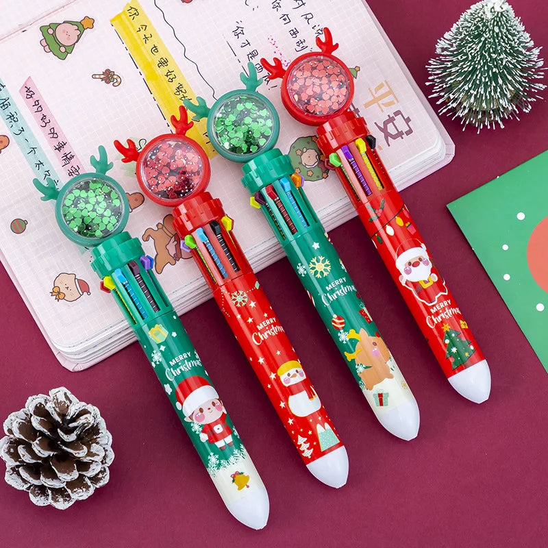 Ballpoint Decor For Christmas Gift Merry Christmas Ten-color Home Xmas Ornament  Pen Holiday Ballpoint Pen Cute Press  Kid