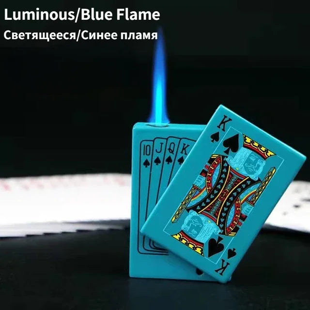 Creative Personalized Lightemitting Lighter Men's Playing Cards Butane Gadgets Interesting Lighter Cute Gift Smoking Accessories
