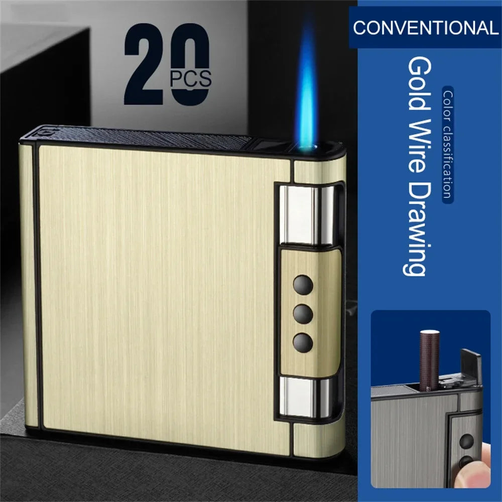 2 in 1 Automatic Cigarette Case with Lighter Compression Moisture Proof Inflatable Lighter Smoking Accessories Gadgets for Men