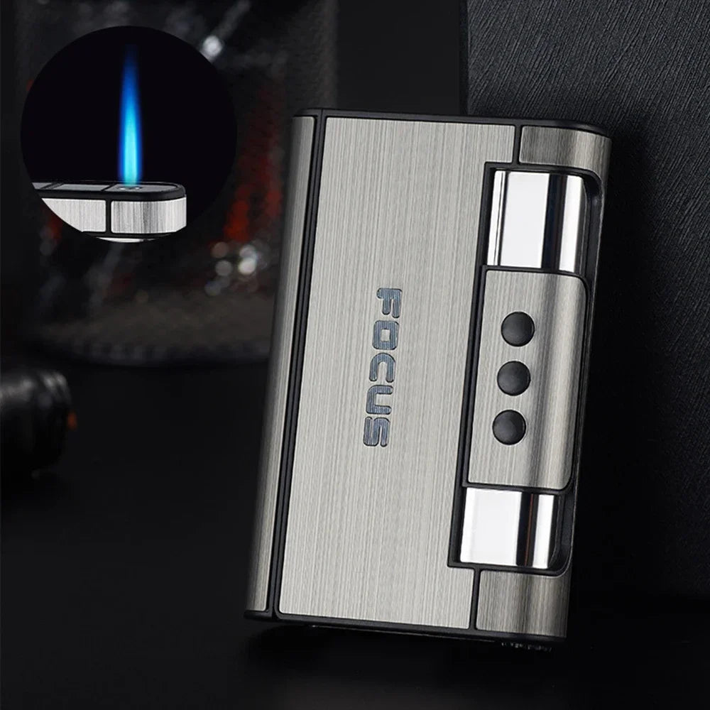 2 in 1 Automatic Cigarette Case with Lighter Compression Moisture Proof Inflatable Lighter Smoking Accessories Gadgets for Men