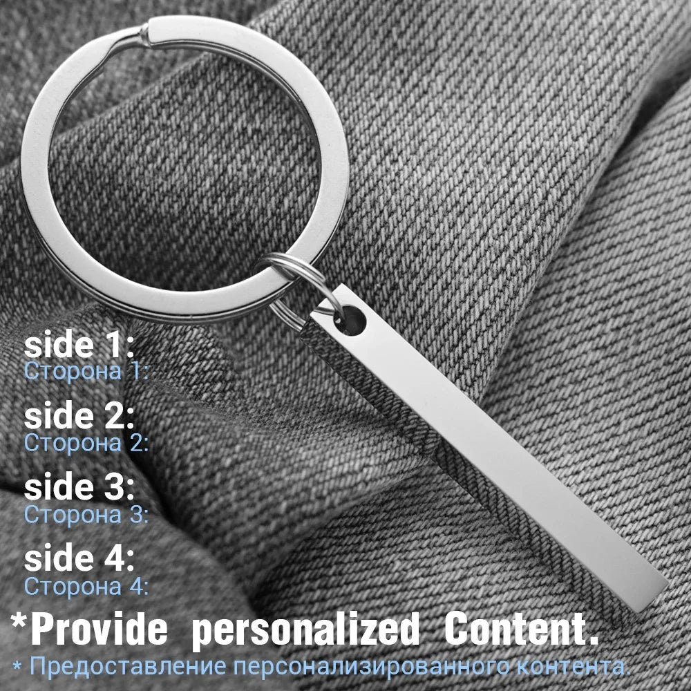 3D Bar Stainless Steel Personalize Keychains Engrave Text Name Date Logo Keyrings Customized Key Chain Rings Christmas Gift P039