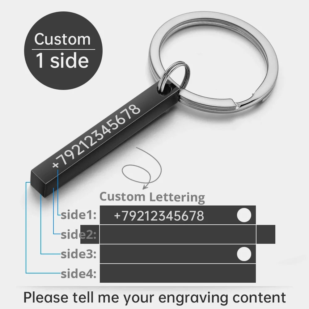 3D Bar Stainless Steel Personalize Keychains Engrave Text Name Date Logo Keyrings Customized Key Chain Rings Christmas Gift P039