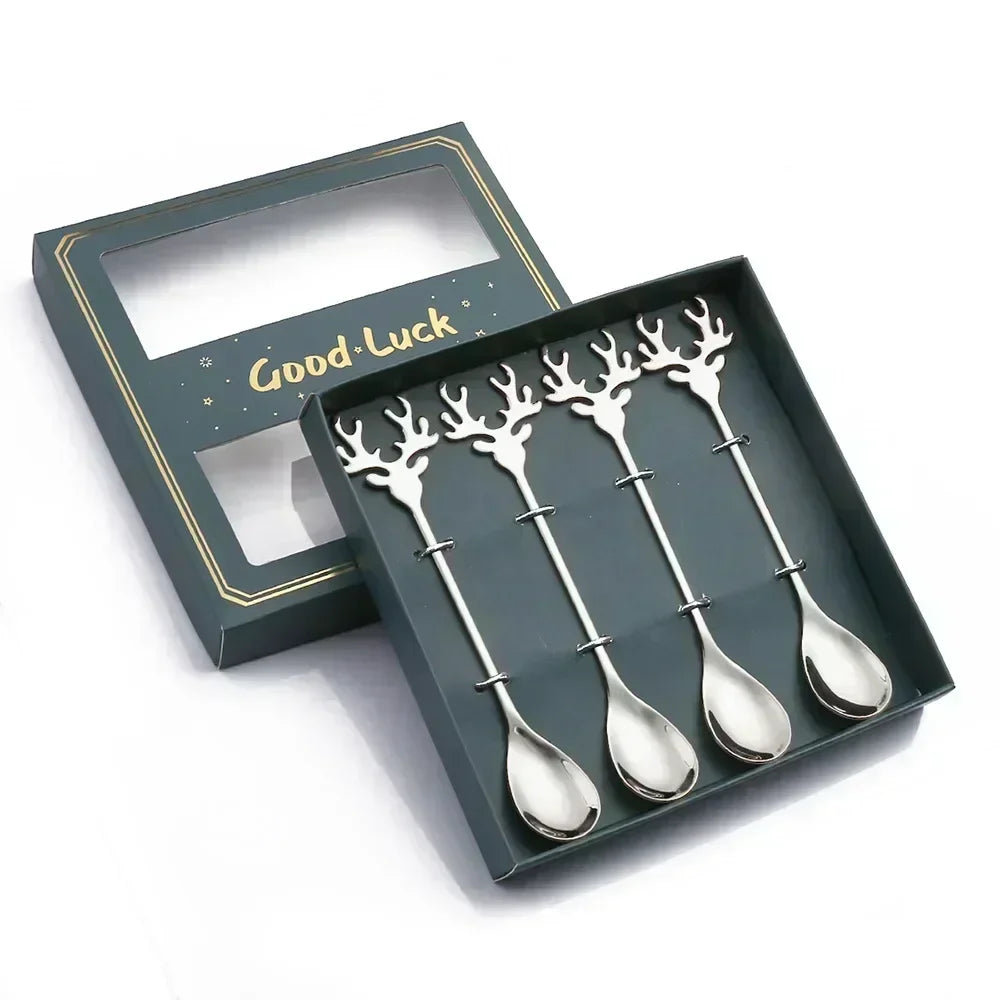 Christmas Decorations Home Christmas Table Decor Stainless SpoonsFork Cutlery Set Elk Xmas Tree New Year 2026 Navidad 2025 Gifts
