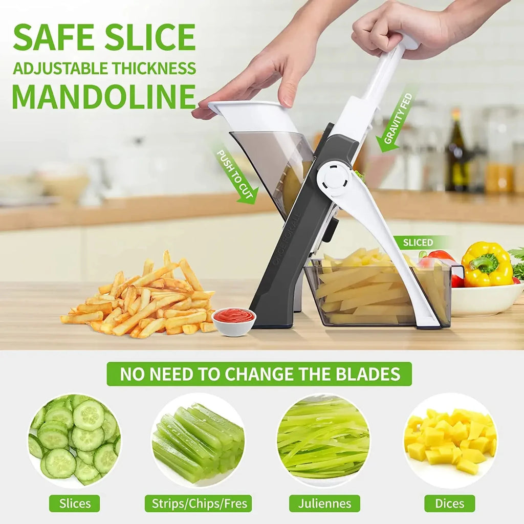 5 In 1 Vegetable Cutter Strip Cutter Adjustable Thickness Multi-Function Vegetable Cutter Safe Kitchen Accessories Gadget
