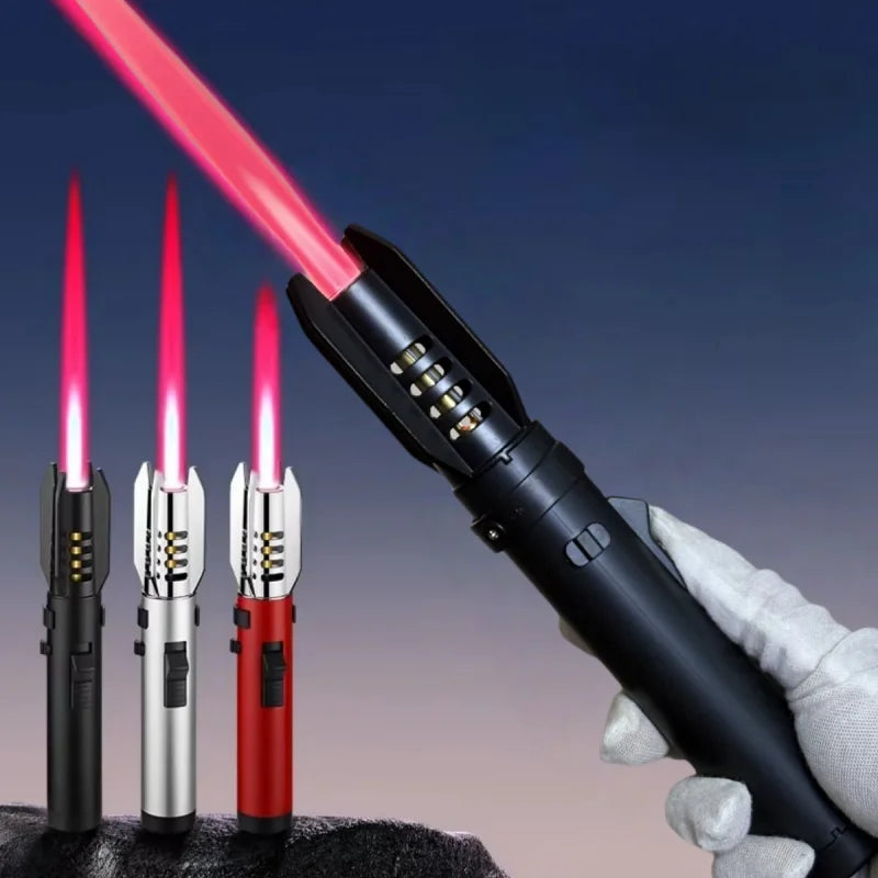 HOT High Temperature Welding Gun Lighter Windproof Red Flame Cigar Lighter Butane Inflatable Lighter Outdoor BBQ Men's Tools