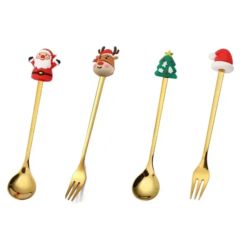 Christmas Decorations Home Christmas Table Decor Stainless SpoonsFork Cutlery Set Elk Xmas Tree New Year 2026 Navidad 2025 Gifts
