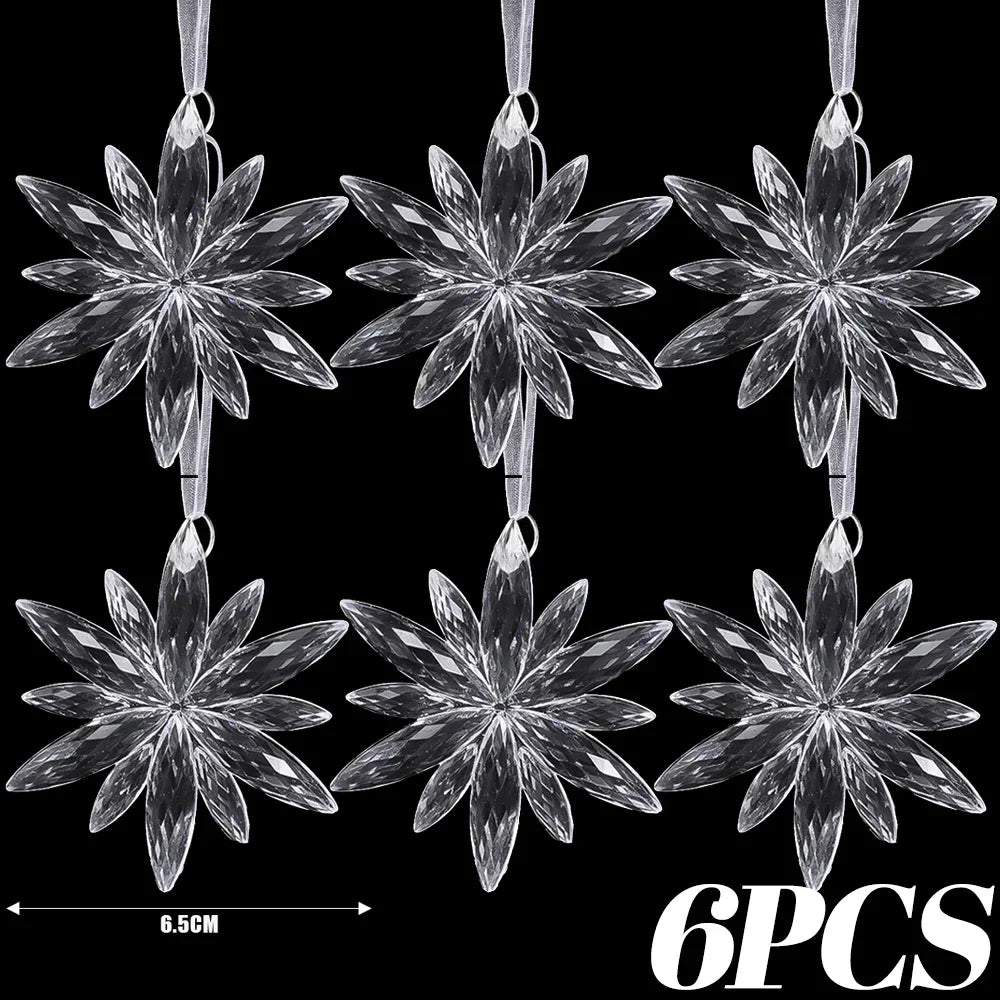 24/2PCS Crystal Clear Christmas Ornaments Acrylic Snowflake Icicles Pendants Winter Party Holiday Xmas Tree Hanging Decorations