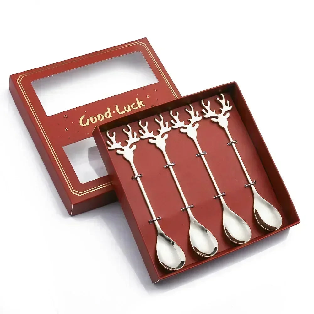 Christmas Decorations Home Christmas Table Decor Stainless SpoonsFork Cutlery Set Elk Xmas Tree New Year 2026 Navidad 2025 Gifts