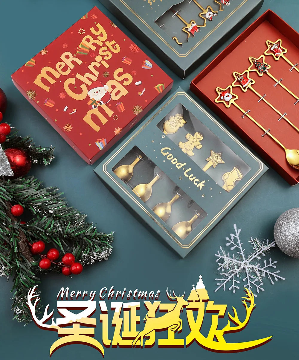 Christmas Decorations Home Christmas Table Decor Stainless SpoonsFork Cutlery Set Elk Xmas Tree New Year 2026 Navidad 2025 Gifts