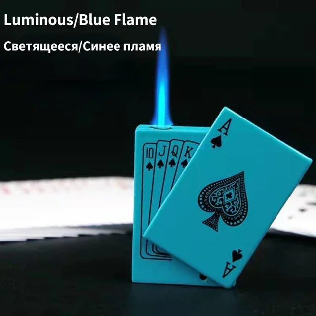 Creative Personalized Lightemitting Lighter Men's Playing Cards Butane Gadgets Interesting Lighter Cute Gift Smoking Accessories