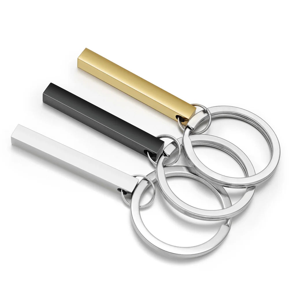 3D Bar Stainless Steel Personalize Keychains Engrave Text Name Date Logo Keyrings Customized Key Chain Rings Christmas Gift P039