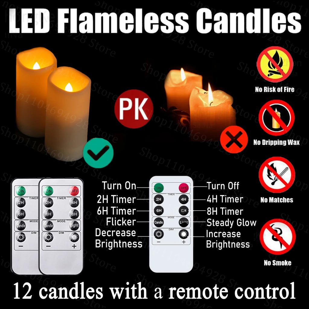 12-240PCS Led Candles Flameless Candles with Remote Battery Operated Candle for Wedding Candlelight Concert Christmas Fireplace