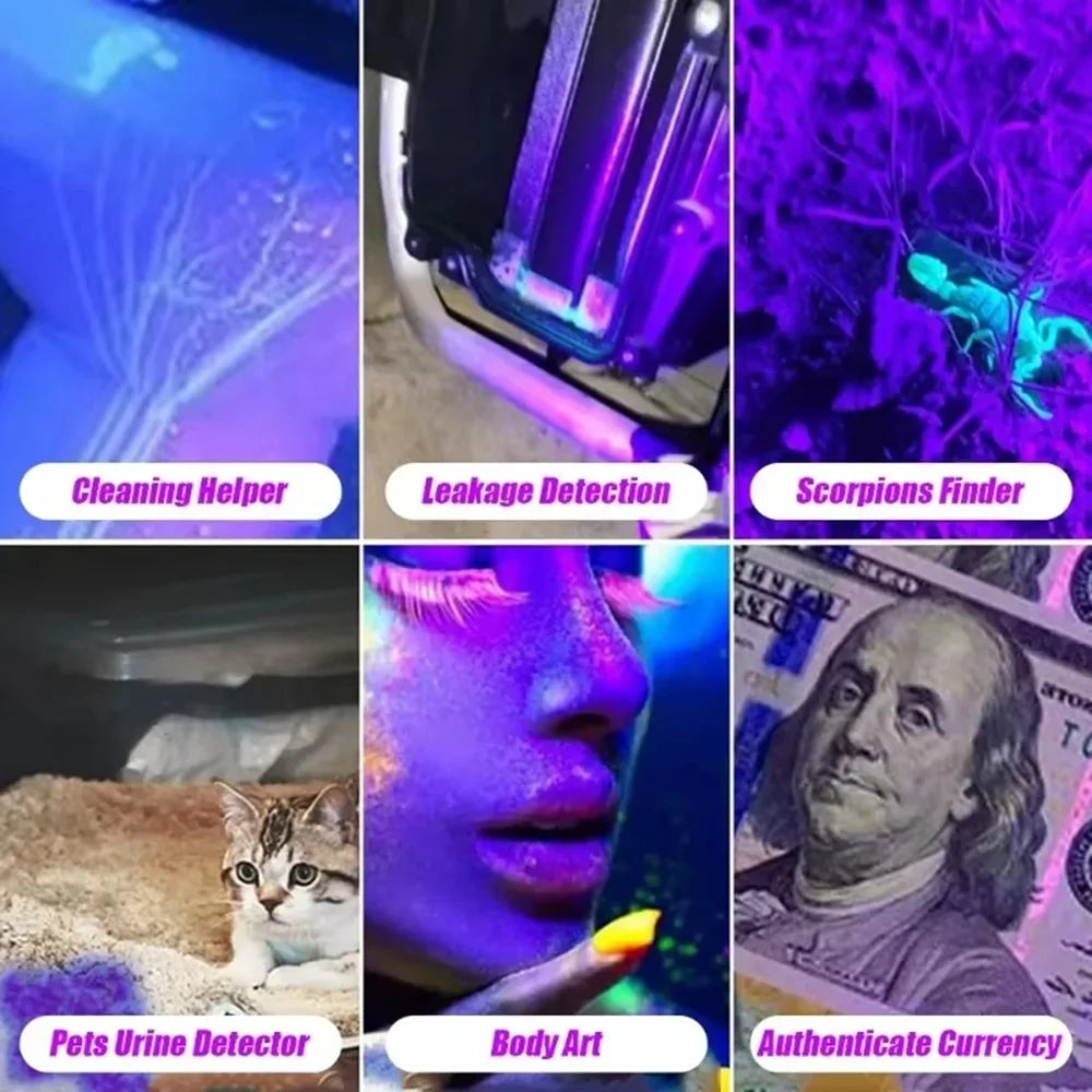 UV Flashlight  High Power Black Mirror Purple Light Detection Torch Powerful 395NM Type-C USB Rechargeable LED Ultraviolet Lamp