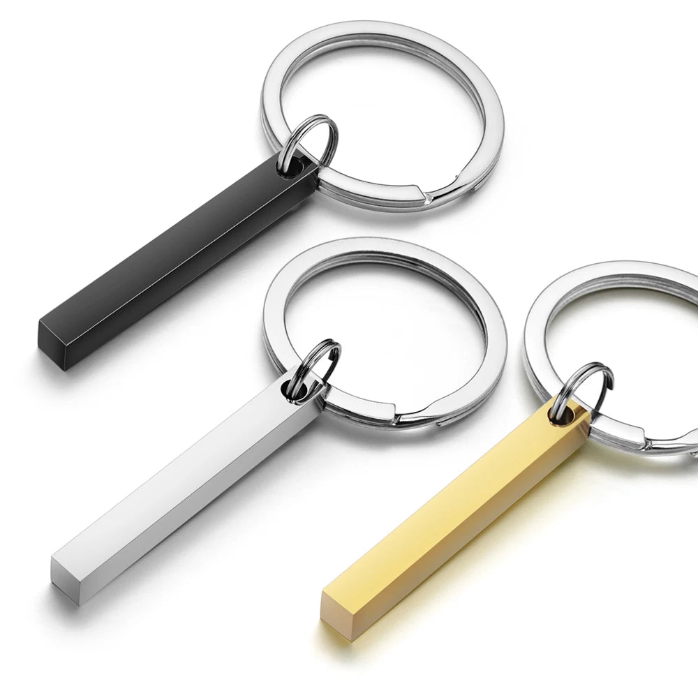 3D Bar Stainless Steel Personalize Keychains Engrave Text Name Date Logo Keyrings Customized Key Chain Rings Christmas Gift P039