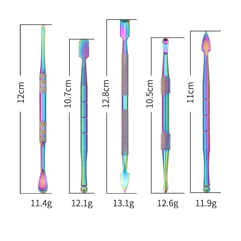 JOK JUK 5Pcs Stainless Steel Oil Wax Spoon Wax Carving Tool Container Set Color Nail Picker Manicure Pusher Accessories Gadget