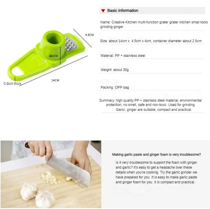 1 Pack Mini Garlic Grinder Creative Garlic Press Kitchen Garlic Mash Manual Garlic Mashing Green Kitchen Gadgets