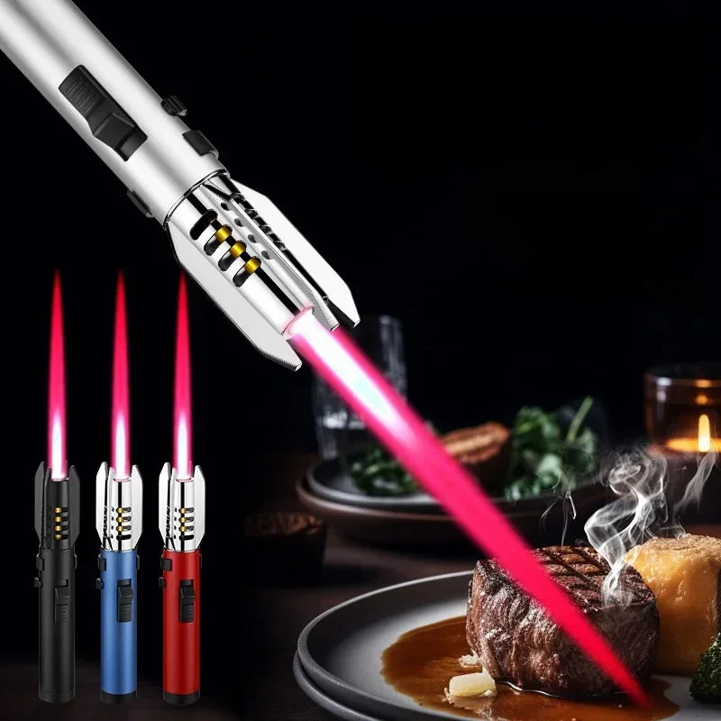HOT High Temperature Welding Gun Lighter Windproof Red Flame Cigar Lighter Butane Inflatable Lighter Outdoor BBQ Men's Tools