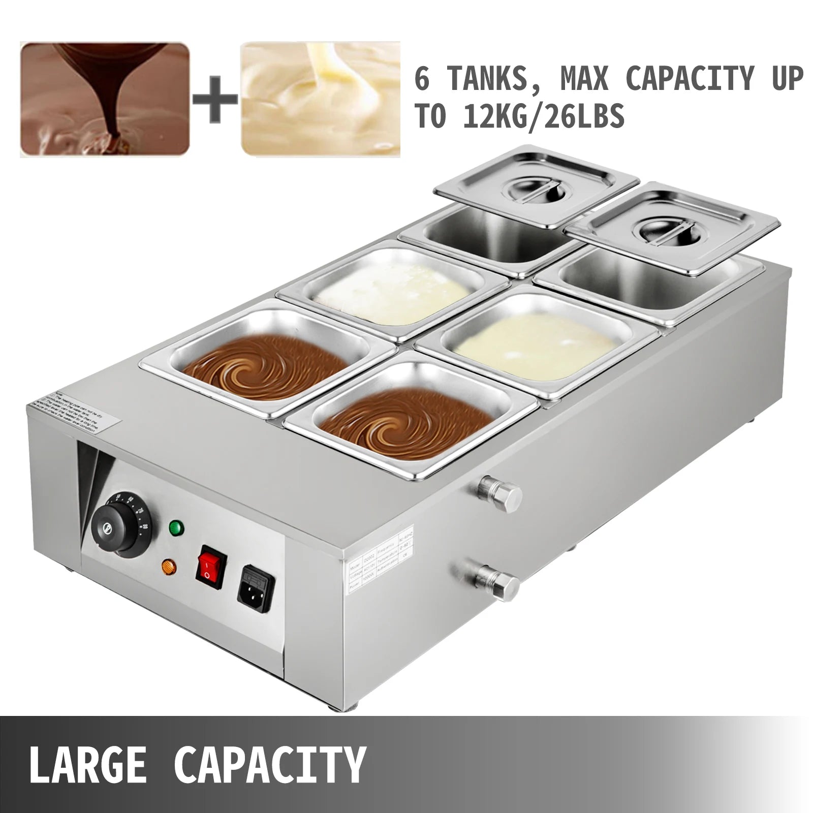 Stainless Steel Chocolate Melter 1-6 Cylinder Chocolate Melting Machine Electric Pot Heater Food Warmer Snack Food processor