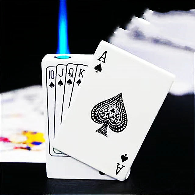 Creative Personalized Lightemitting Lighter Men's Playing Cards Butane Gadgets Interesting Lighter Cute Gift Smoking Accessories