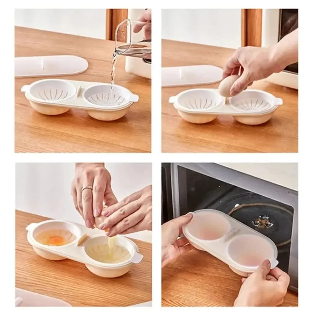 1pc Microwave Eggs Poacher,Double-Cup Egg Boiler,Kitchen Gadget, Hot Spring Egg Mold ,Cooking Tools,Clear Water Lotus Egg Maker