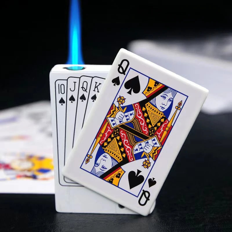 Creative Personalized Lightemitting Lighter Men's Playing Cards Butane Gadgets Interesting Lighter Cute Gift Smoking Accessories