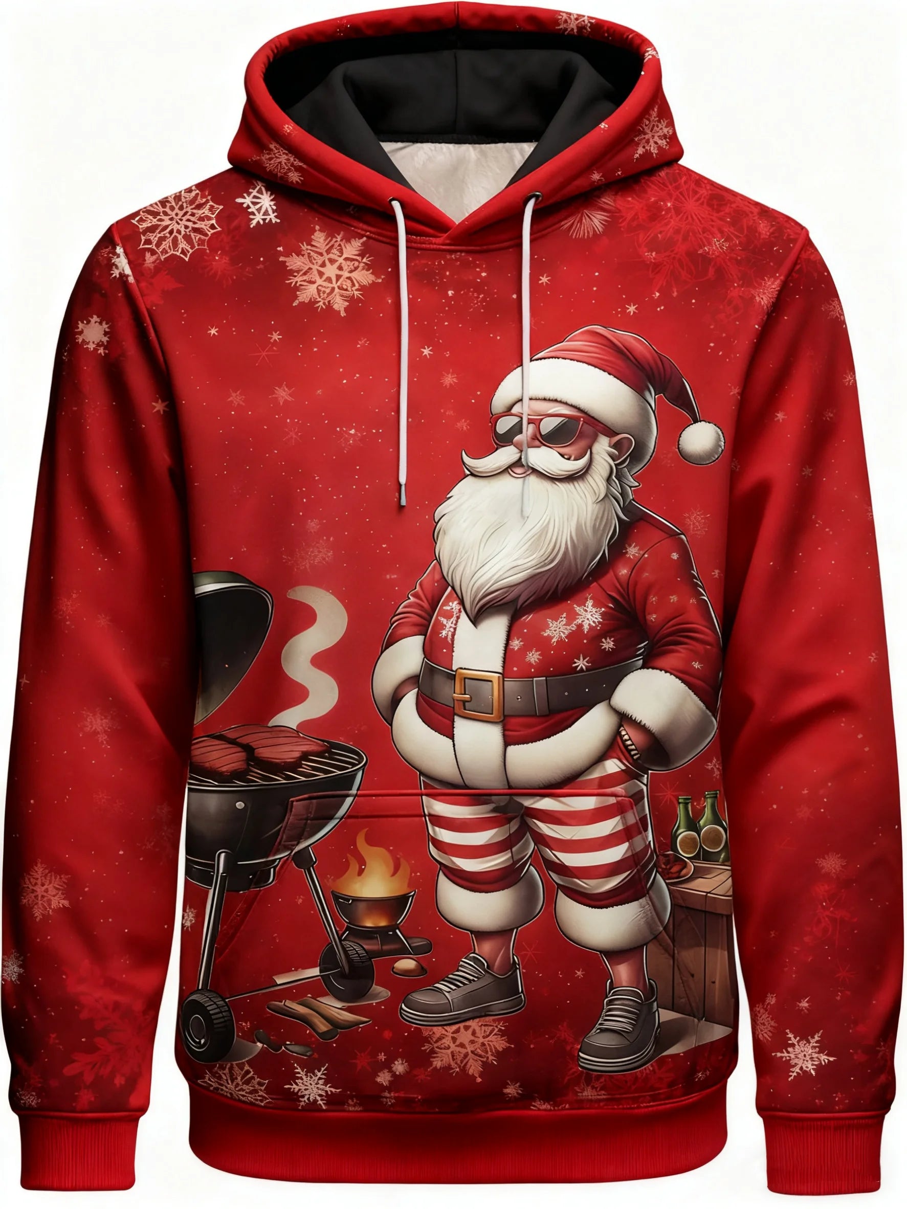 Men's Christmas 3D Hoodie with Santa Claus and Christmas Tree Gold Print, Suitable for Christmas Party Design, Sports Sweatshirt