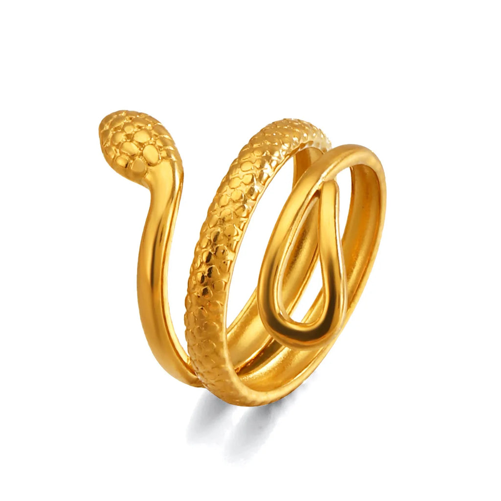 Gothic Snake Shape Adjustable Open Rings for Women Gold Plated Stainless Steel Waterproof Metal Stacking JEWELRY Gift