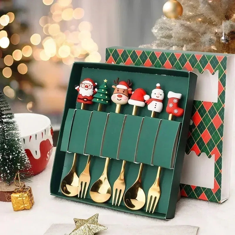 Christmas Decorations Home Christmas Table Decor Stainless SpoonsFork Cutlery Set Elk Xmas Tree New Year 2026 Navidad 2025 Gifts