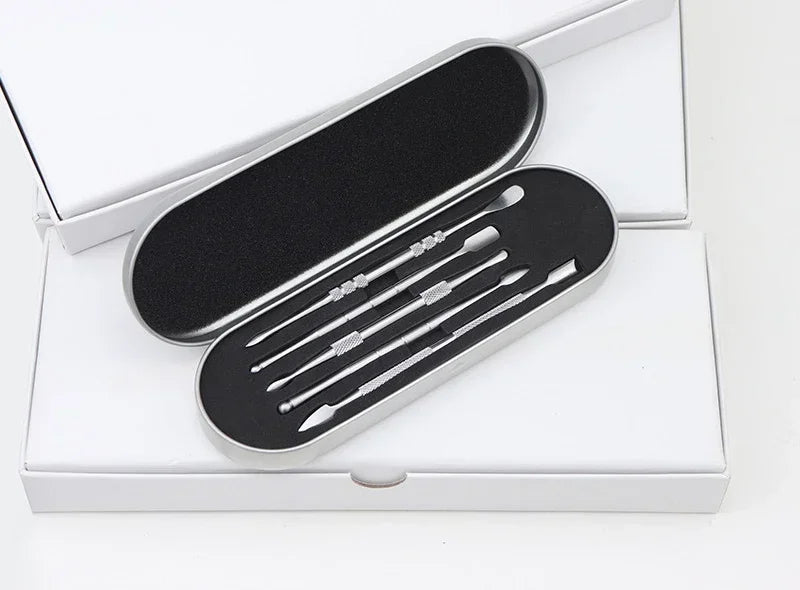 JOK JUK 5Pcs Stainless Steel Oil Wax Spoon Wax Carving Tool Container Set Color Nail Picker Manicure Pusher Accessories Gadget