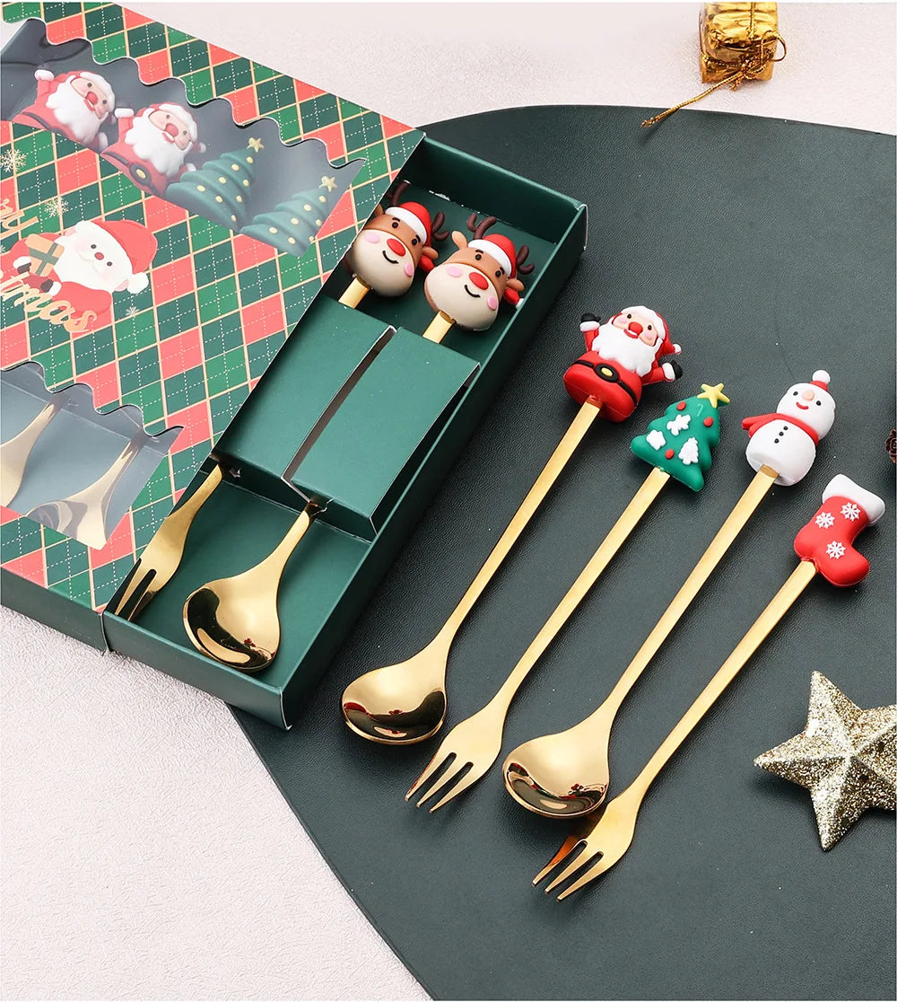 Christmas Decorations Home Christmas Table Decor Stainless SpoonsFork Cutlery Set Elk Xmas Tree New Year 2026 Navidad 2025 Gifts
