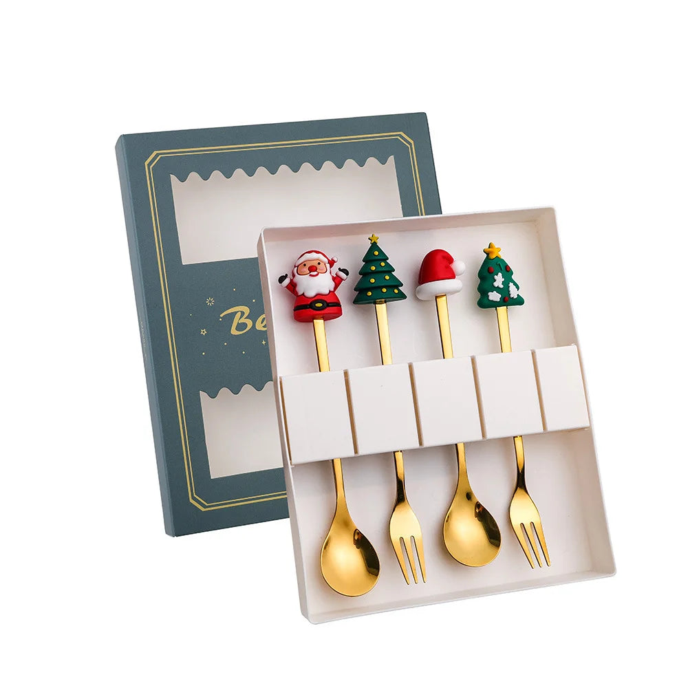 Christmas Decorations Home Christmas Table Decor Stainless SpoonsFork Cutlery Set Elk Xmas Tree New Year 2026 Navidad 2025 Gifts
