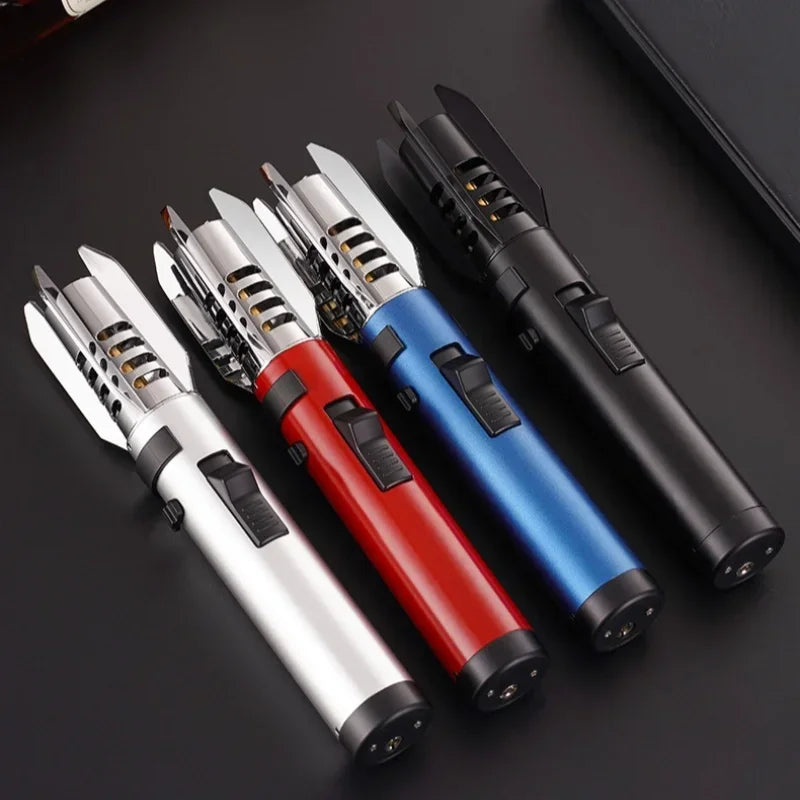 HOT High Temperature Welding Gun Lighter Windproof Red Flame Cigar Lighter Butane Inflatable Lighter Outdoor BBQ Men's Tools