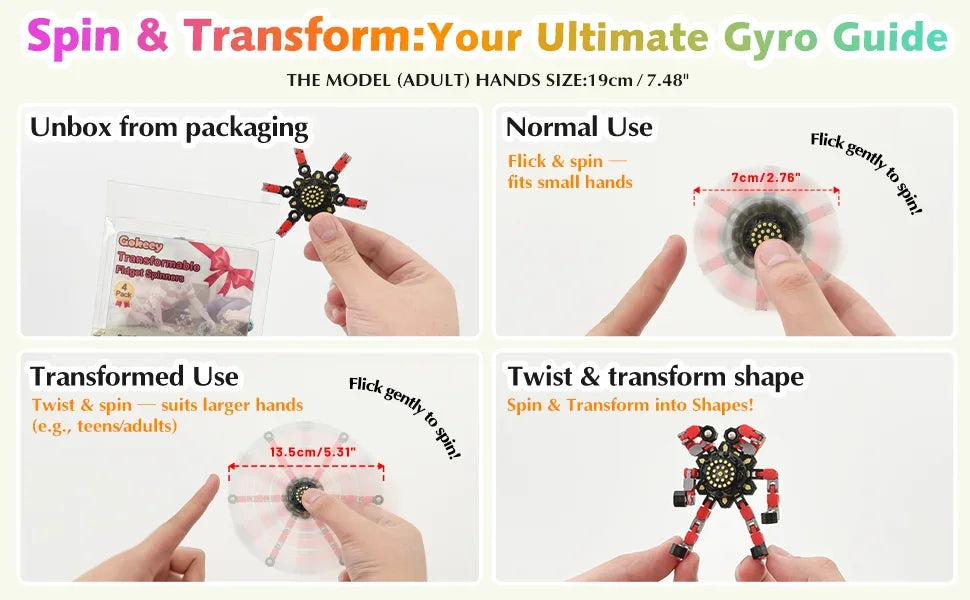 Transformable Fidget Spinners for Kids and Adults Stress Relief Sensory Toys for Boys and Girls Finger Gyro Decompression Toy