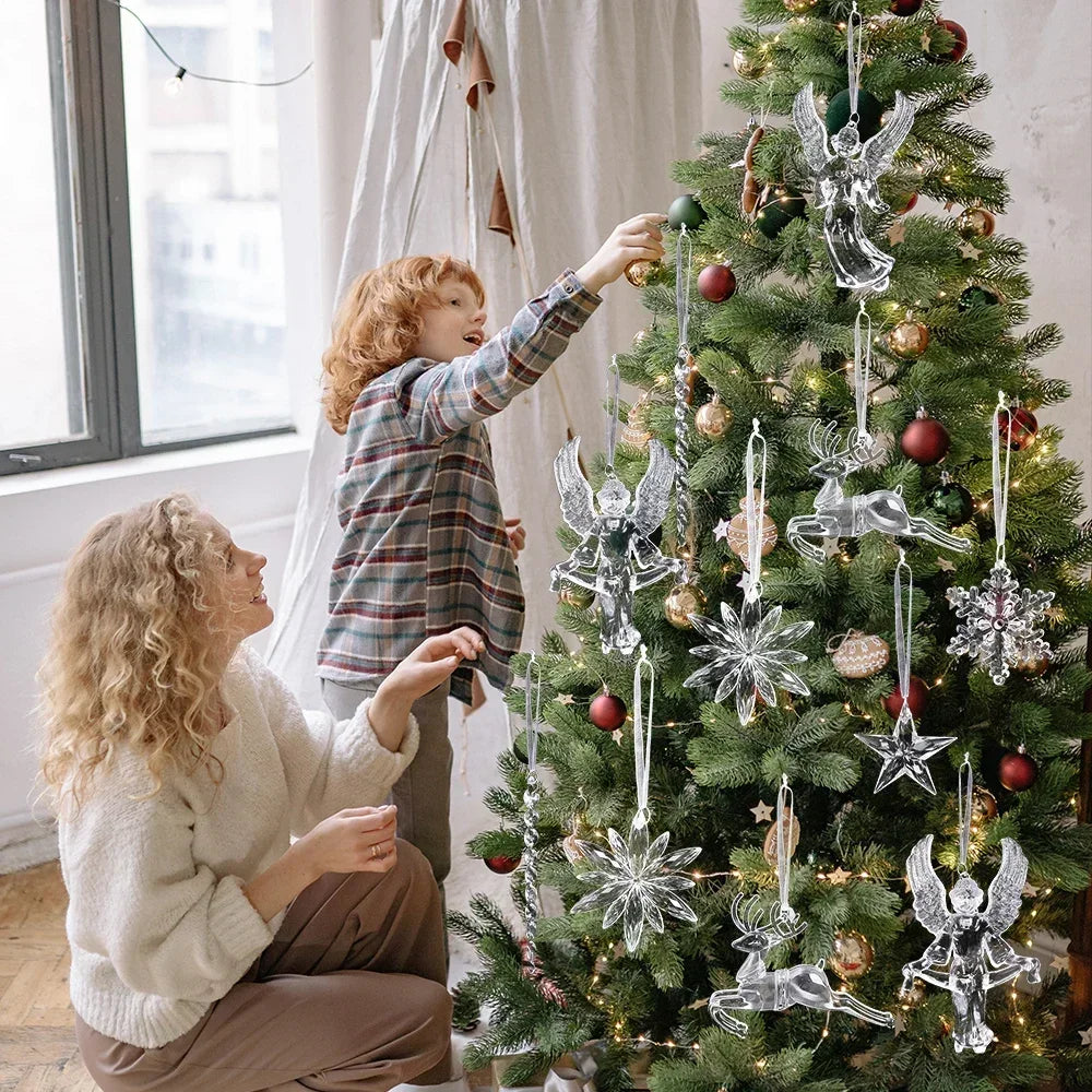 24/2PCS Crystal Clear Christmas Ornaments Acrylic Snowflake Icicles Pendants Winter Party Holiday Xmas Tree Hanging Decorations