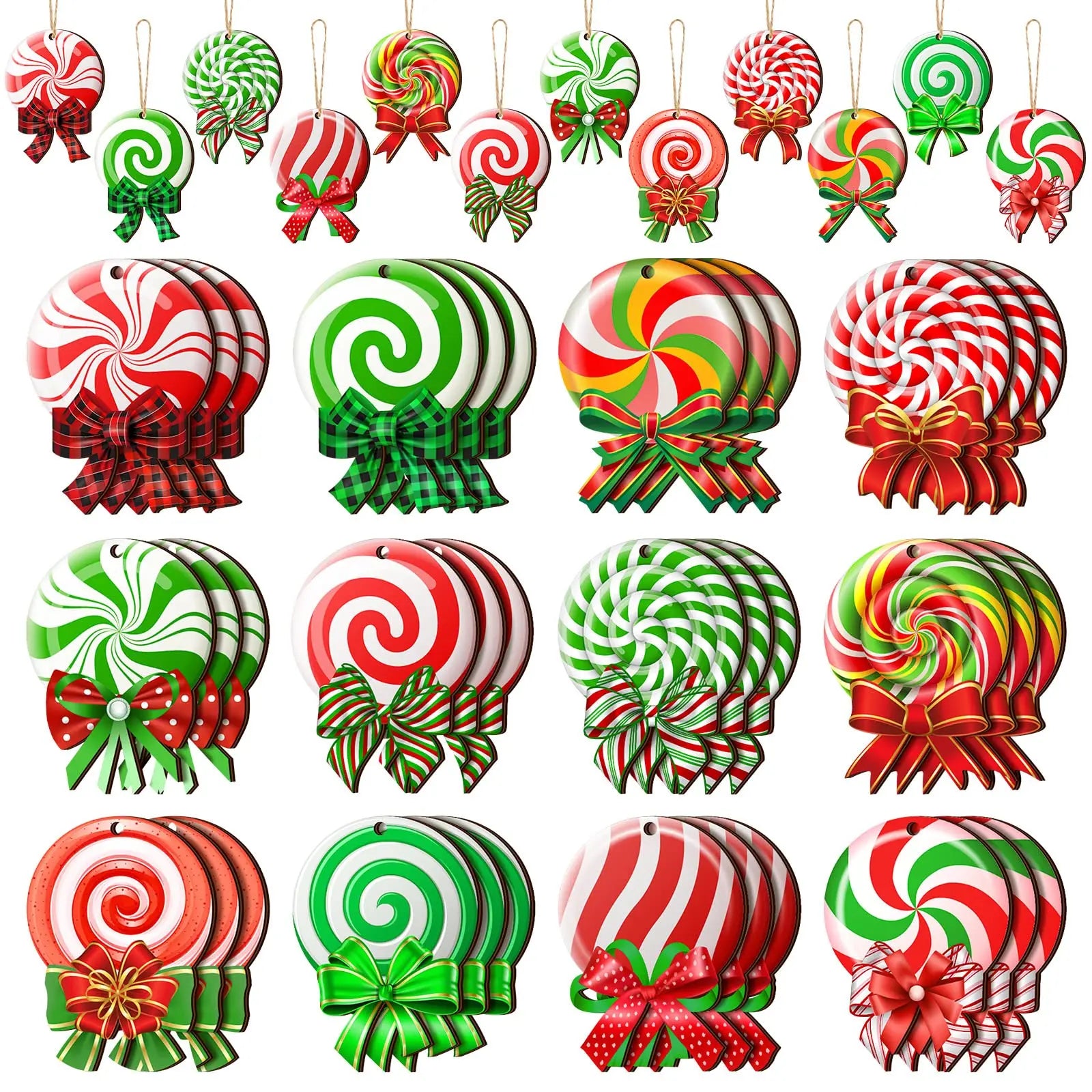 24 Pieces Peppermint Christmas Tree Ornaments Colorful Peppermint Wood Ornaments Lollipop Candy Christmas Ornaments