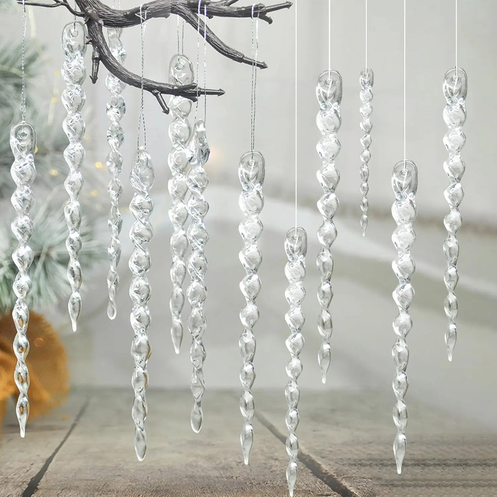 24/2PCS Crystal Clear Christmas Ornaments Acrylic Snowflake Icicles Pendants Winter Party Holiday Xmas Tree Hanging Decorations