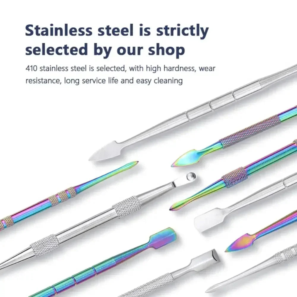 JOK JUK 5Pcs Stainless Steel Oil Wax Spoon Wax Carving Tool Container Set Color Nail Picker Manicure Pusher Accessories Gadget