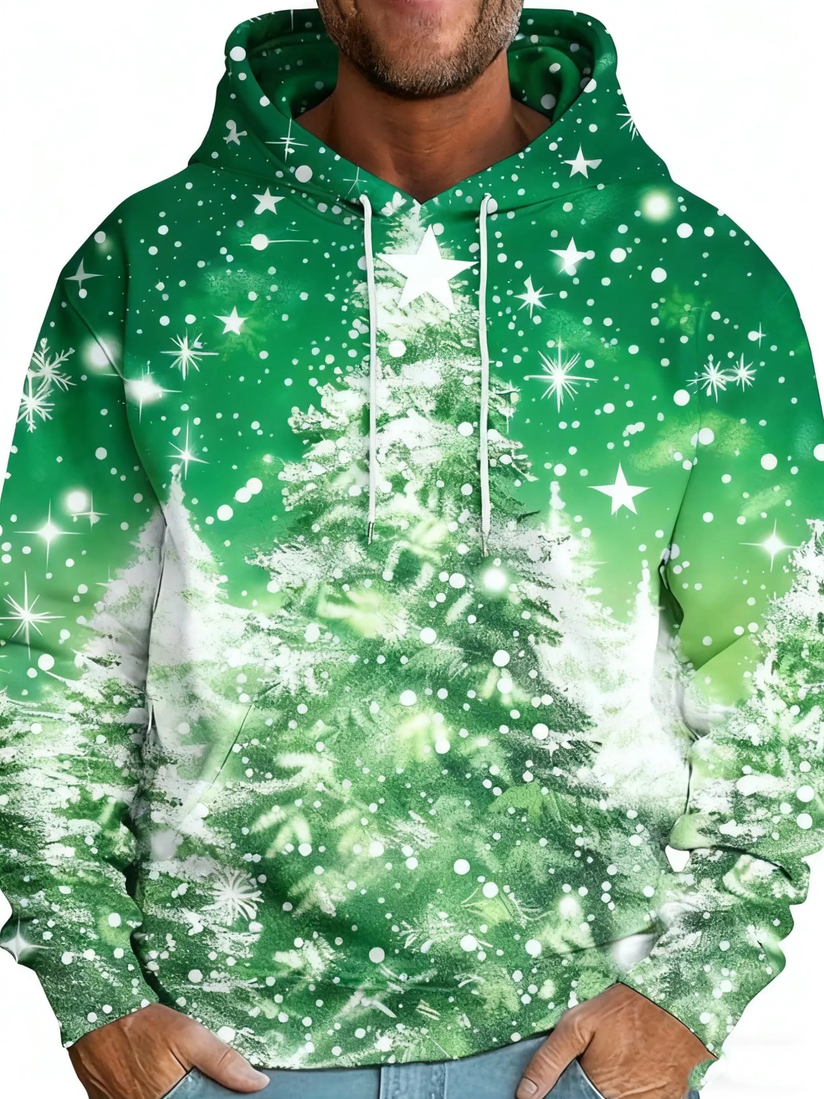 Men's Christmas 3D Hoodie with Santa Claus and Christmas Tree Gold Print, Suitable for Christmas Party Design, Sports Sweatshirt