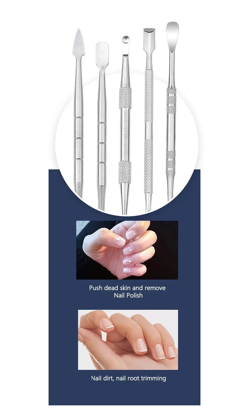 JOK JUK 5Pcs Stainless Steel Oil Wax Spoon Wax Carving Tool Container Set Color Nail Picker Manicure Pusher Accessories Gadget