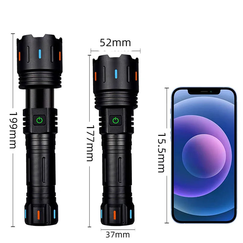 2025 Most Powerful LED Flashlight Rechargeable LED Flashlights High Power Zoom Torch Light Long Range Tactical Lantern Camping