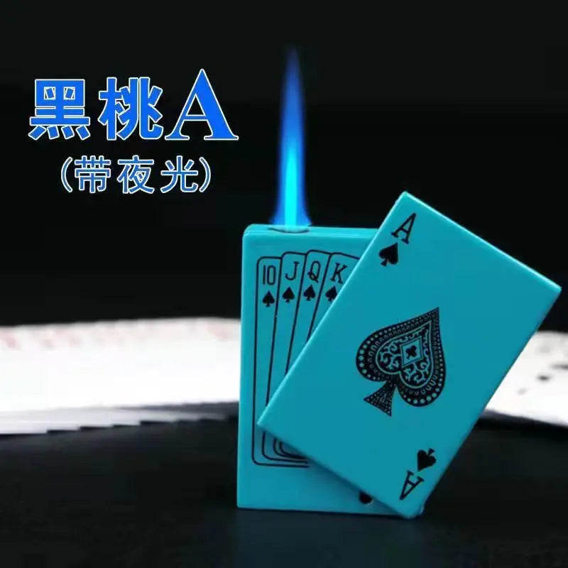 Creative Personalized Lightemitting Lighter Men's Playing Cards Butane Gadgets Interesting Lighter Cute Gift Smoking Accessories