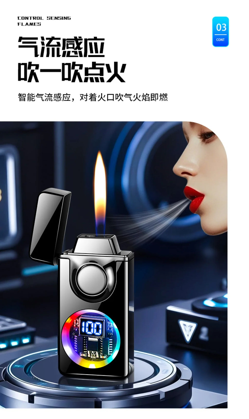 Mecha Voice-activated Intelligent Dual-fire Lighter, Gas-electric Mix, Four Ignition Methods, Creative Gifts