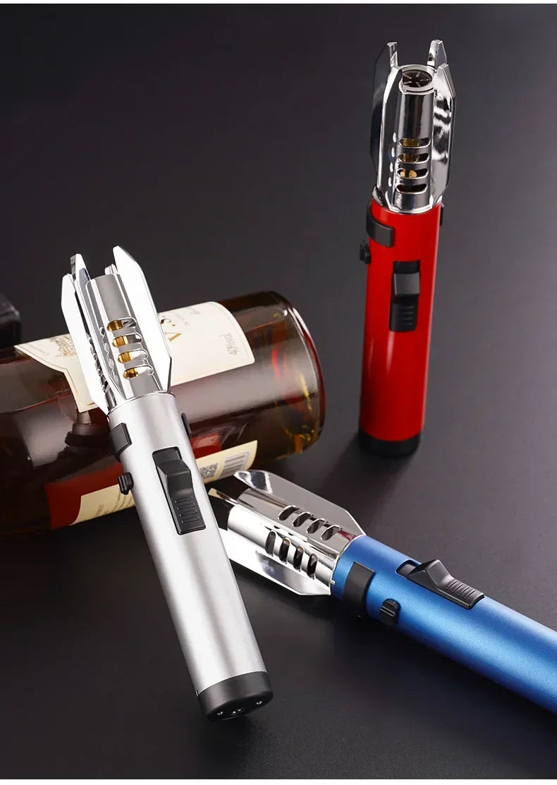 HOT High Temperature Welding Gun Lighter Windproof Red Flame Cigar Lighter Butane Inflatable Lighter Outdoor BBQ Men's Tools